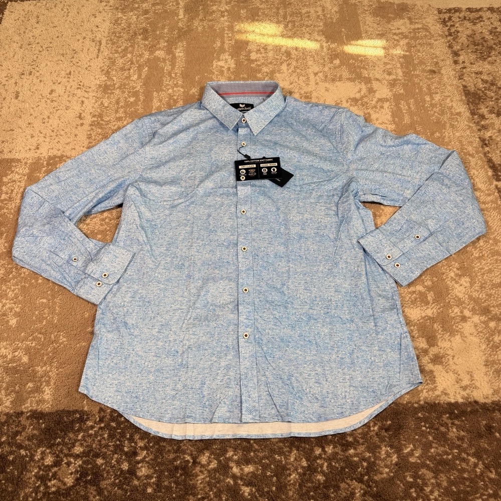 Butter Cloth Shirt Men's 3XL Blue Heathered Stretch Long Sleeve Knit Stretch